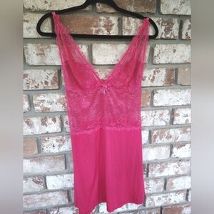 Jezebel Lingerie Women's Pink Lace Chemise Slip Dress  L Sexy Stretchy Sheer Top